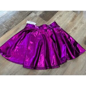Urban Coco Womens Metallic Skater Skirt Fuchsia Purple Shiny Rave Mini Skirt L